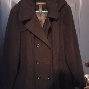 Women's Black Pea Coat with Removable Hood